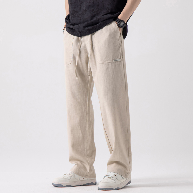 Cotton Linen Pants Men's Loose Straight plus size Light Color Ramie Casual Pants Men's Summer Thin Breathable Fashionable All-match
