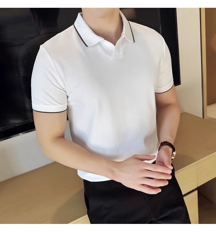 Áo Polo Nam Cổ Bẻ Vải Lụa Băng Mát Mùa Hè Tay Ngắn — màu đen, Cao bồi xanh, màu trắng chi tiết 10