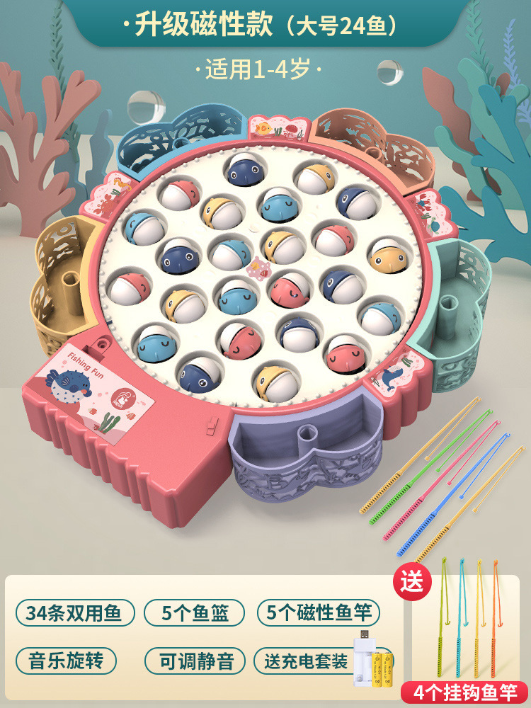 Plato de pesca eléctrico multifuncional para niños juguete música giratoria varilla de pesca magnética traje rompecabezas educación temprana regalo al por mayor