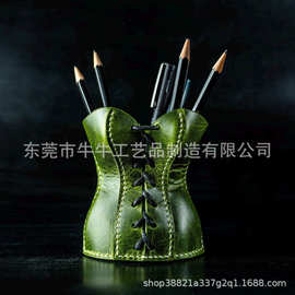 跨境Leather Corset Pencil Cup 皮革紧身胸衣铅笔杯笔筒收纳盒