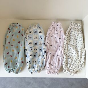 Children's Cotton Gauze Anti-mosquito Pants Boys Lantern Pants New Spring and Summer Printed Baby Girls Casual Trousers