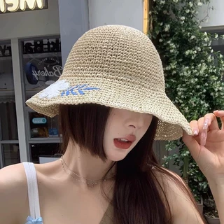 女夏季草编帽子出游度假透气可折叠渔夫草帽大帽檐防晒太阳帽遮阳