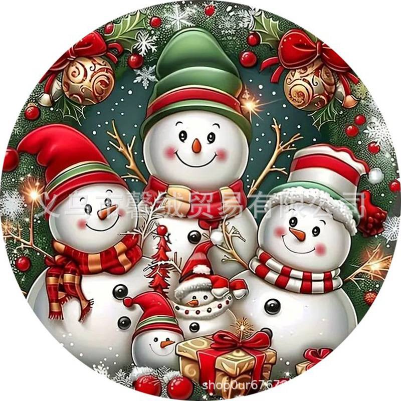 クロスボーダーホットセールクリスマスラウンドプレースマット雪だるまパターンデジタル印刷さまざまなオプションの工場直販|undefined