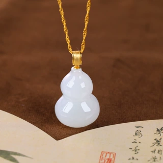 福贝钻珠宝【 18K金镶嵌和田玉白玉葫芦吊坠 】裸石尺寸约18*25mm