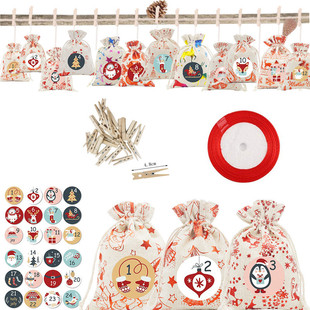 Advent Calendar Christmas Cotton Gift Bag Cotton Linen Gift Bag Set 24 Countdown Christmas Gift Bundle Pocket