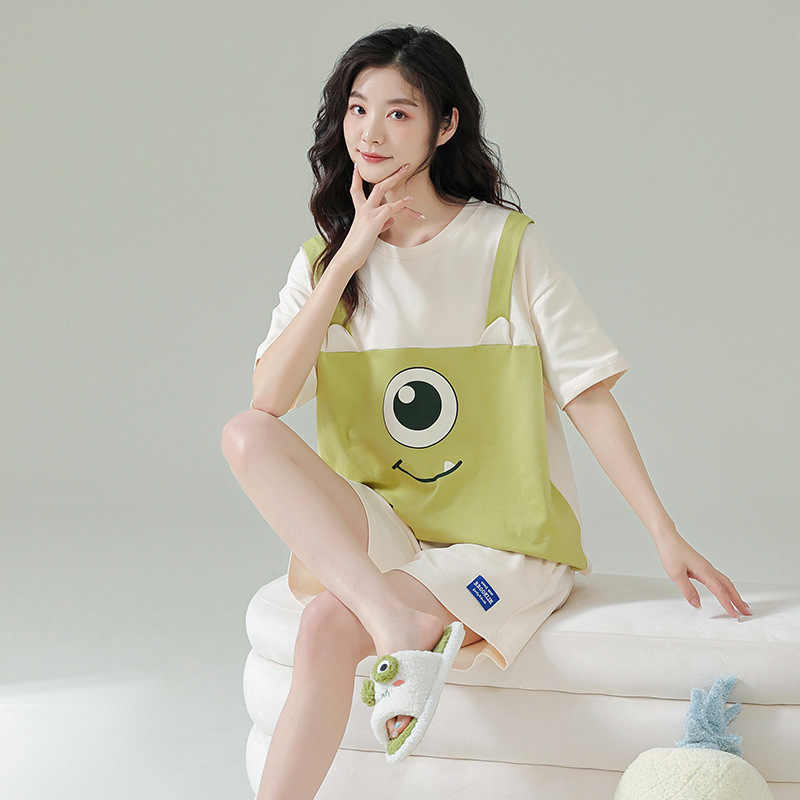 Pareja de pijamas de verano de algodón de manga corta de Internet celebridad oso lindo de dibujos animados nuevo camisón ropa de casa de las mujeres traje de verano