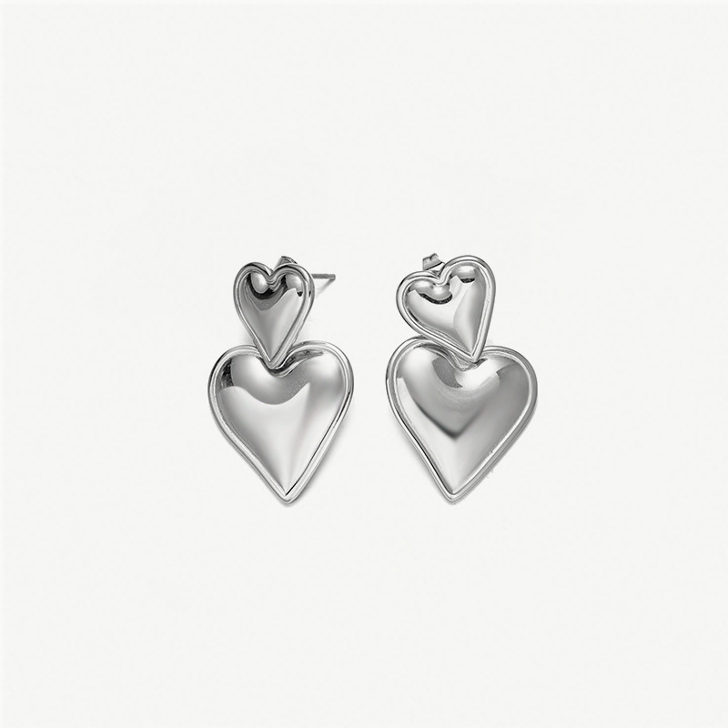 Taina Omeiins amor de moda alta sensación de textura bicolor pendientes de acero inoxidable 18k oro titanio pendientes de acero para mujeres