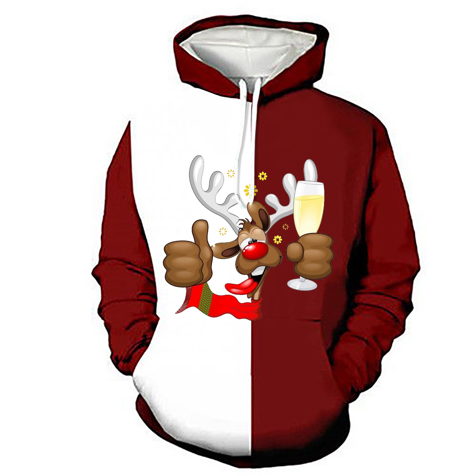 Color Block Hooded Loose Plus Velvet Padded Sweatshirt Image 5
