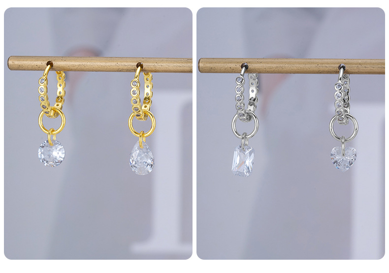 1 Piece 1 Pair 4.9*12.9mm 925 Sterling Silver Zircon 18K Gold Plated Oval Water Droplets Heart Shape Pendant Hook Earring Findings Earring Findings display picture 4