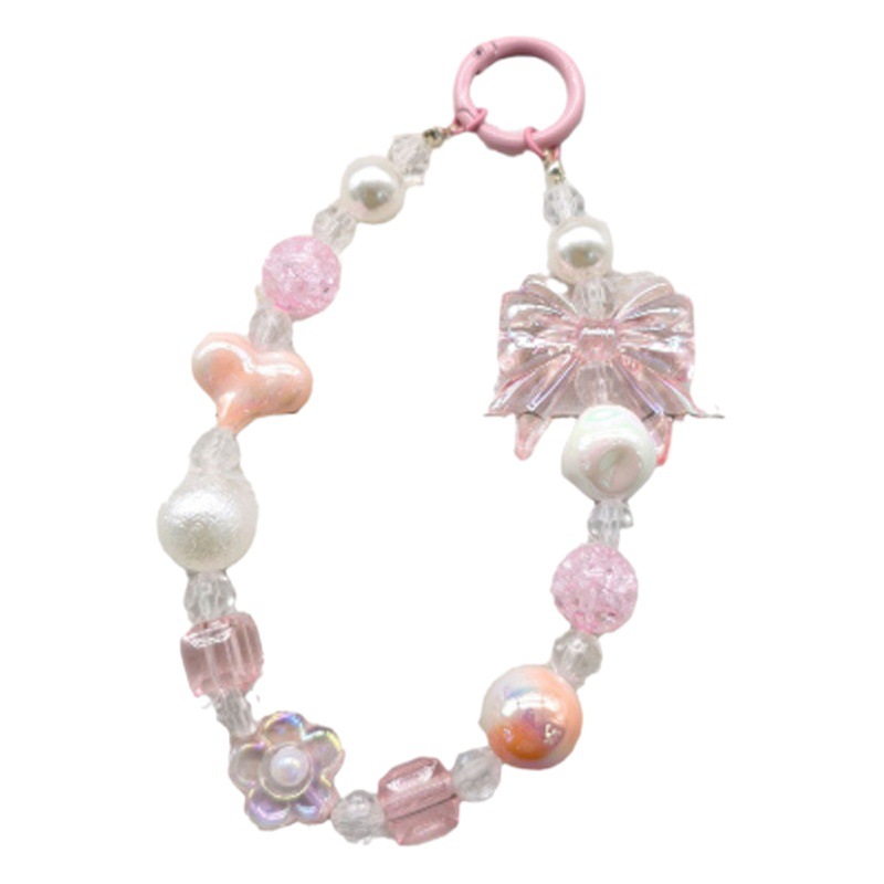 2023 nuevo llavero de cadena de cuentas redondas amor arco colgante Cadena de teléfono móvil colorido fresco perla color sólido coincidencia