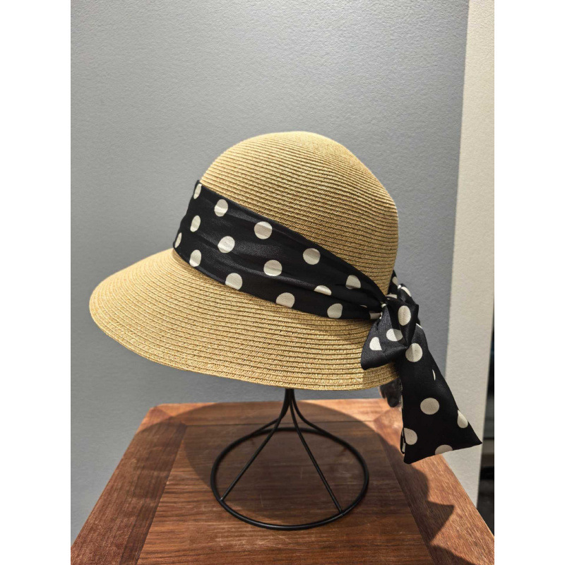 Hepburn Style French-style Wi-brimmed Straw With Polka Dots And Bow, Women's Summer Sun Hat, Large-brimmed Fisherman's Hat For_voghion.com