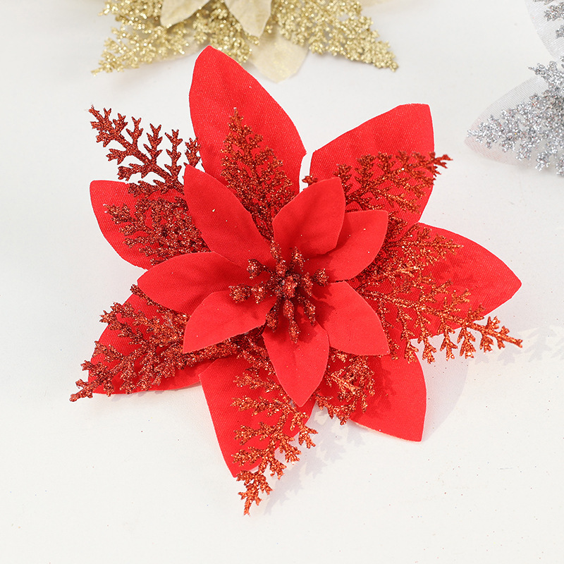 クロスボーダーホットスタイルクリスマスフラワーアクセサリー装飾クリスマス装飾クリスマスツリー模擬花金粉プラスチックフラワー|undefined