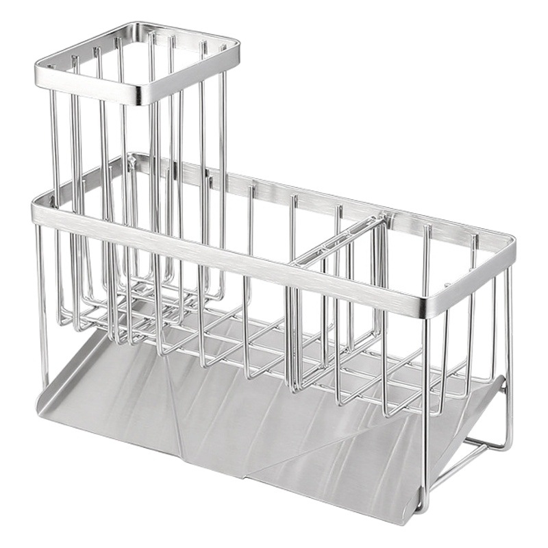 Extended 304 stainless steel kitchen sink sponge draining rack steel ball long brush table storage rack