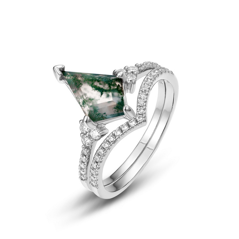 Transfronterizo de comercio exterior transmisión en vivo para S925 plata verde musgo anillo femenino plantas de agua ágata anillo de moda estilo europeo y americano