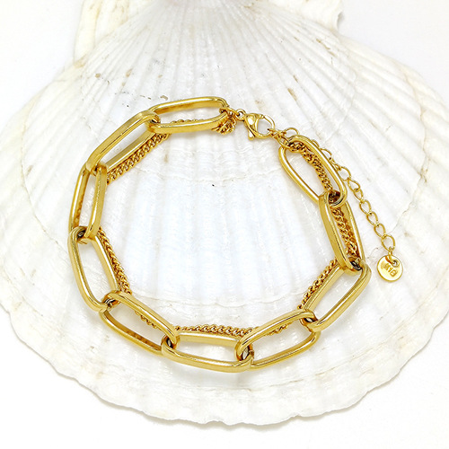 Titanium steel material retro fashion European and American style gold long chain pendant double-layer thick bracelet women's trendy brand accessories fade-resistant