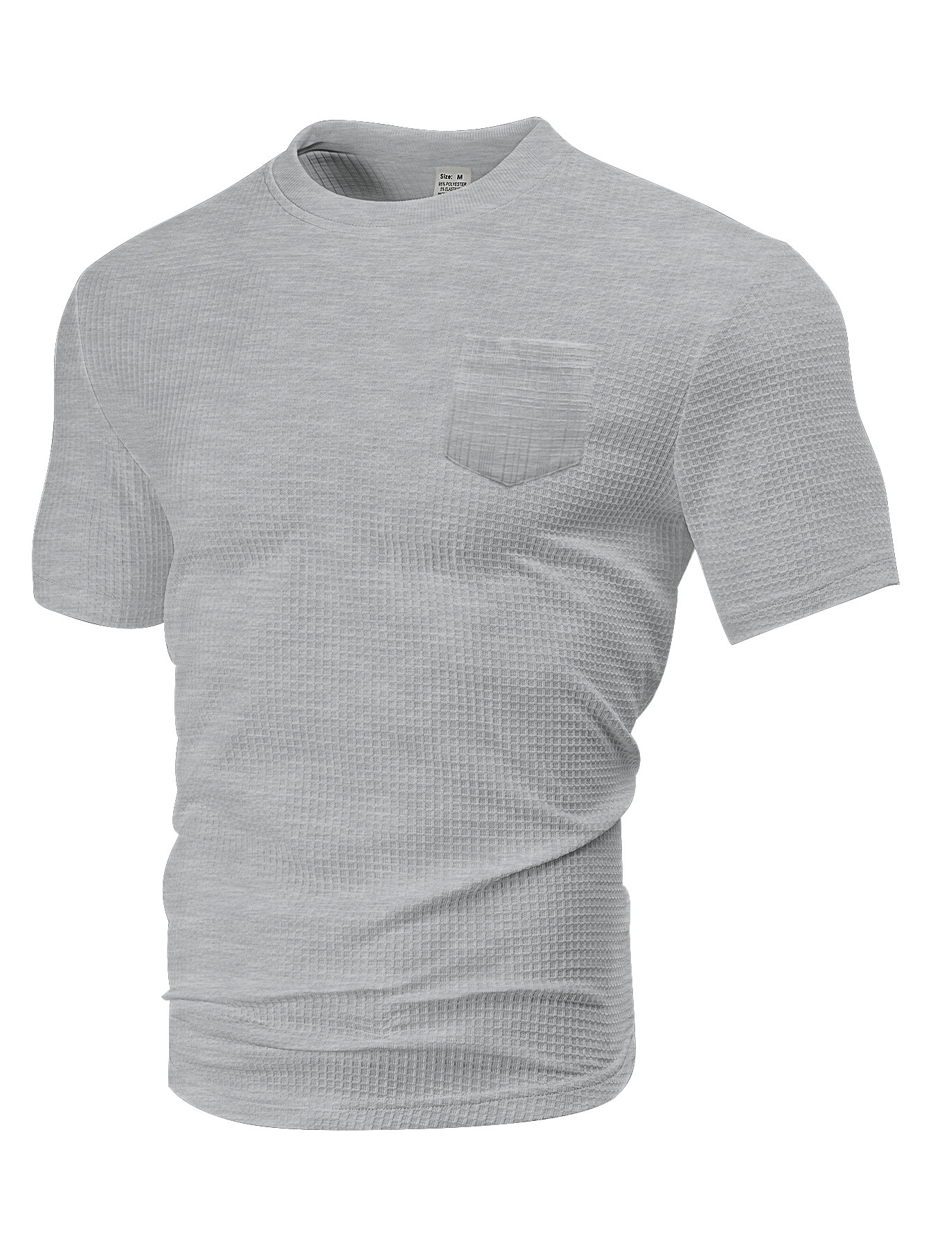 Ropa de hombre transfronteriza Europa y América de verano relajado con bolsillo transpirable de manga corta gran Waffle cuello redondo camiseta de hombre hombre