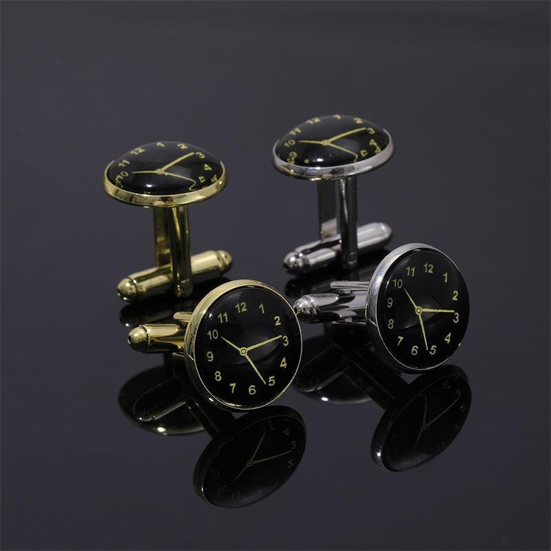 ins new clock cufflinks light luxury time gem cuff nails classic French high end shirt cufflinks_voghion.com