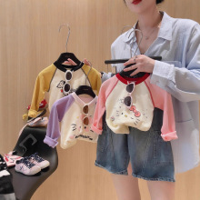 女童纯棉长袖T恤春秋季款儿童插肩袖卡通韩版中小童卡通印花上衣