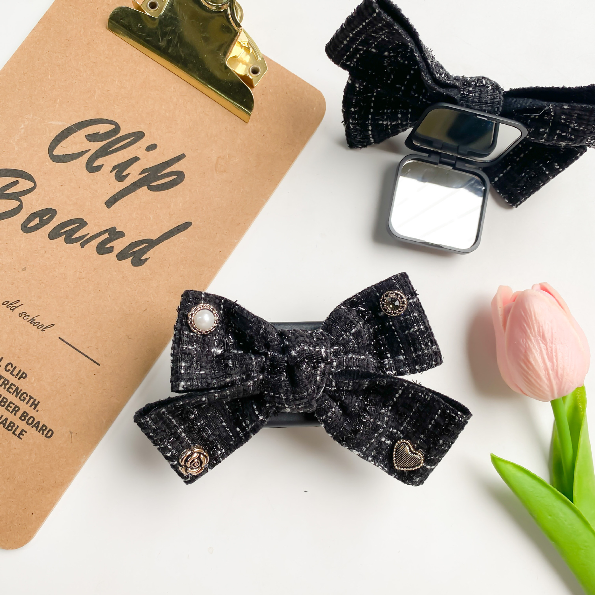 Flip Mirror Bracket-Wool Bowknot-Black.JPG