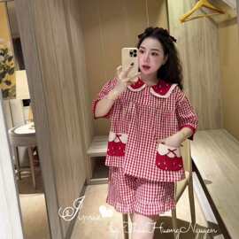 2025春夏女士睡衣家居服新款睡衣套装长袖家居服娃娃领格子套装