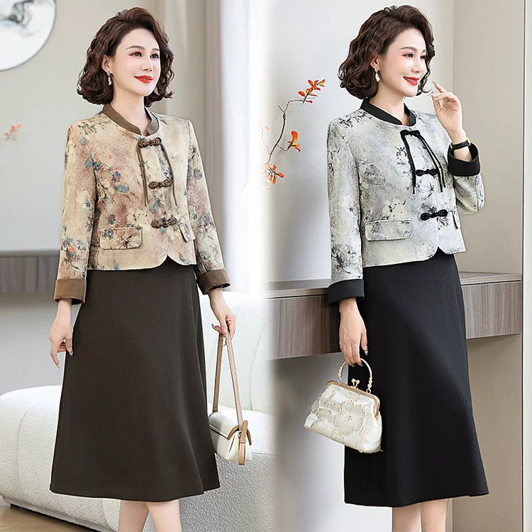 Мама весеннее платье наряд 2025 новый китайский стиль национальное пальто в стиле средней и старшей женщины весной и осенью юбка