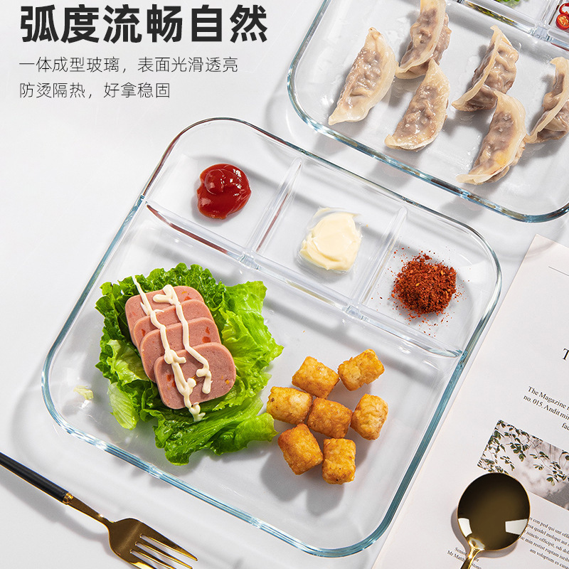 Divided Plate Tempered Glass Breakfast Tableware Children's Dining Plate Household Fruit Plate Separated Serve Plate Wholesale