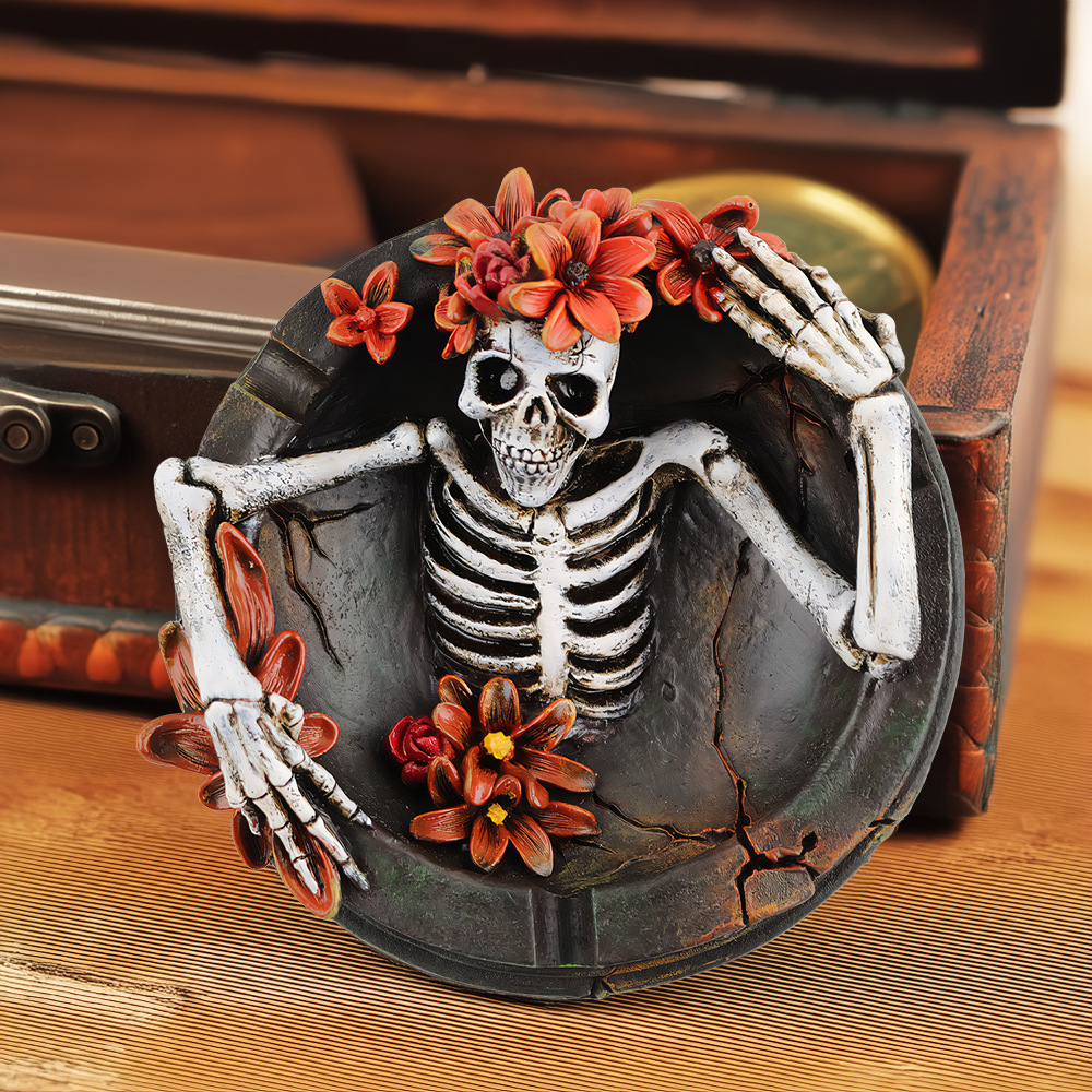  Explosions Personalized Flower Decoration Skull Resin Ashtray Ornaments Halloween Home Desktop Decorations
