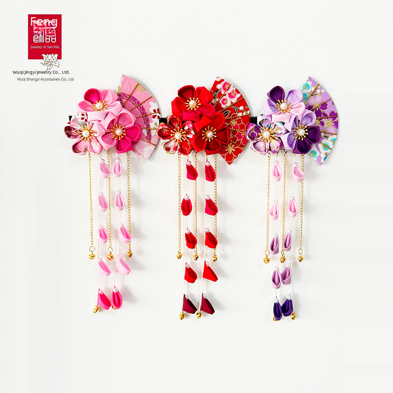 Bijoux anciens faits à la main pince à cheveux japonaise coiffe en tissu classique photographie de mariée bijoux anciens éventail prune_voghion.com