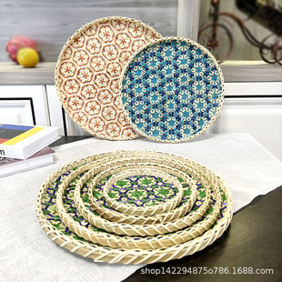 Handmade Bamboo Weaving Dustpan Bamboo Sieve Fruit Basket Dim Sum Tray Household Weaving Craft Ethnic Characteristics Round Shau Kei