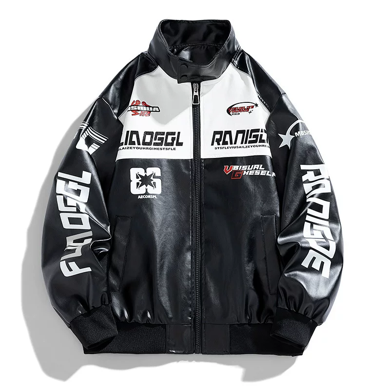 Jacket, polyurethane racing-style student jacket, new collection, black/white, sizes M–3XL