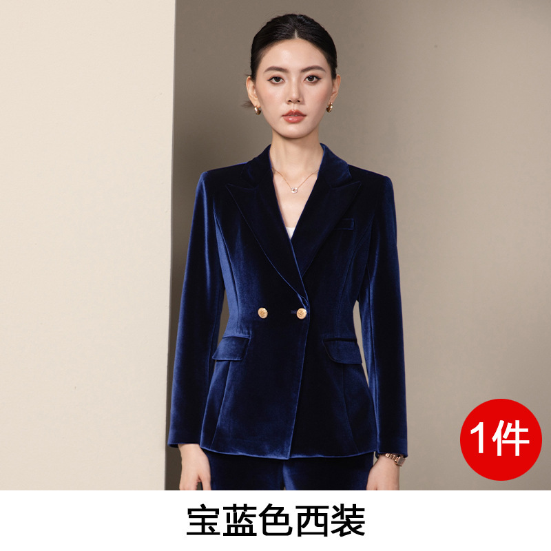 高端酒红色丝绒西装套装女春职业装气质女神范上班工作服正装西服|undefined