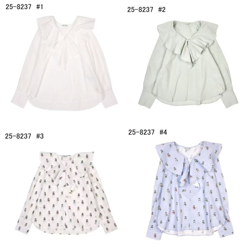 Japanese Kusuguru Women's Shirt Lotus Leaf V-Neck Elegant Casual Loose Slimming Japanese Style Fresh and Elegant 307