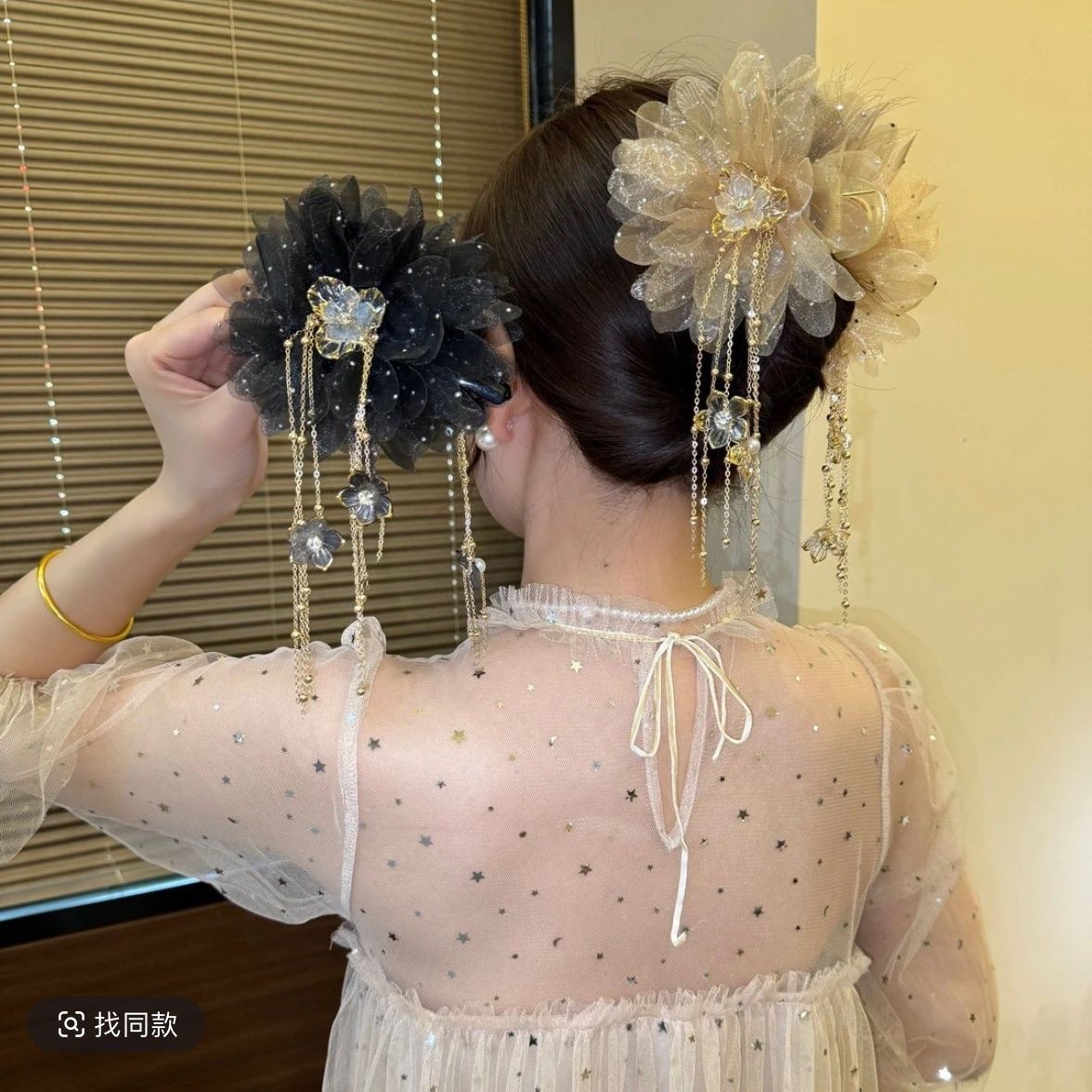 step by step lotus new butterfly hair accessory flower tassel back head grip high sense shark clip all-match headdress for women