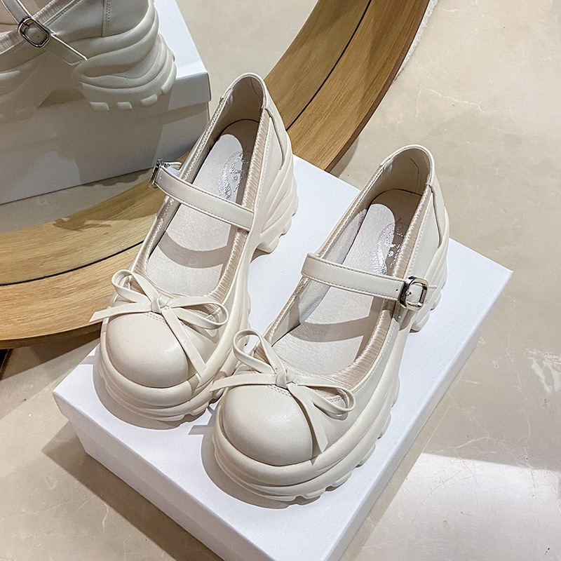 Autumn 2024 New silver Bow Thick Sole High Heeled Mary Jane Shoes College Popular Internet Shallow Mouth Fashion Single Shoes