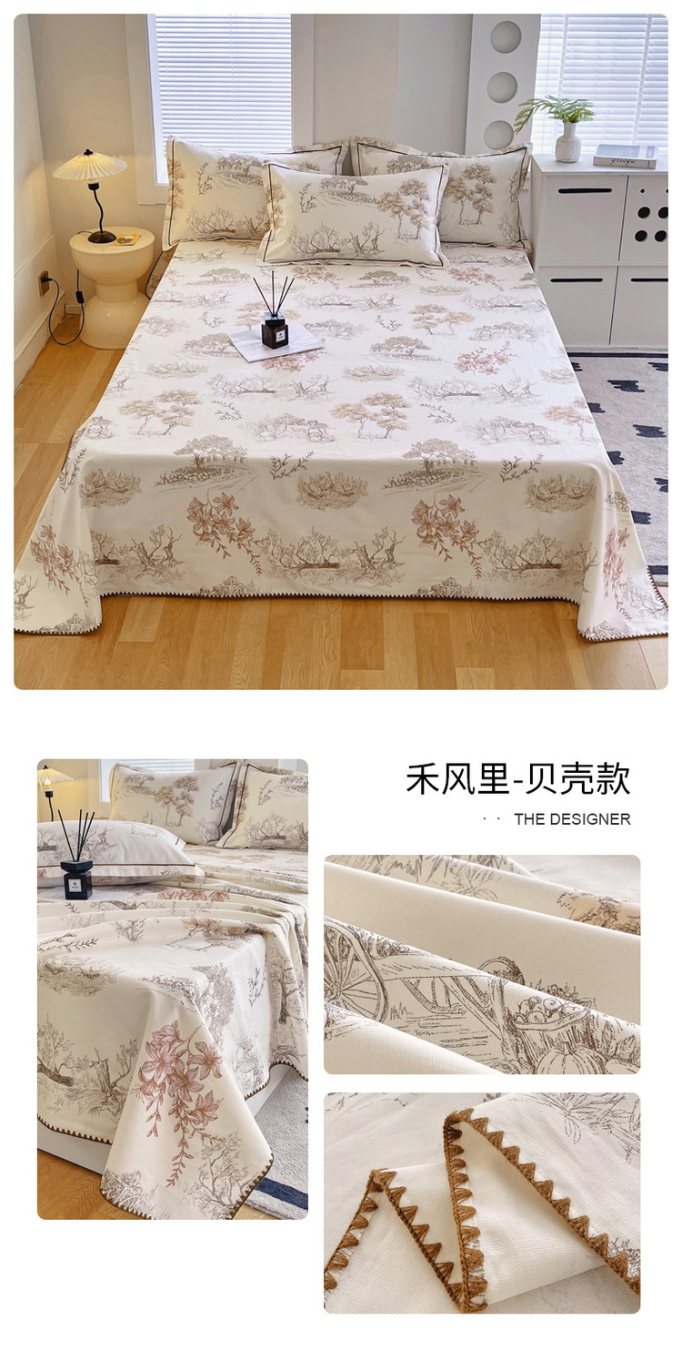 Sábana de tela gruesa vieja de algodón puro pieza única 100 algodón verano sensación fresca dormitorio funda de almohada individual juego de tres piezas 2