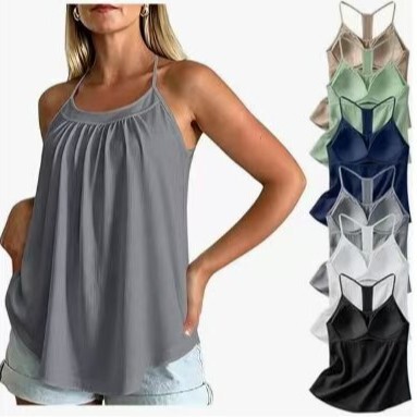 2026 European and American cross-border Amazon new sleeveless solid color casual outerwear loose fit camisole with chest pads 2026 European and American cross-border Amazon new sleeveless solid color casual outerwear loose fit camisole with chest pads