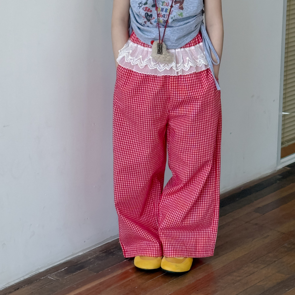 Children's Pants 2026 Summer Girls' Korean Style Plaid Casual Straight Pants Versatile Loose Thin Long Pants for Kids