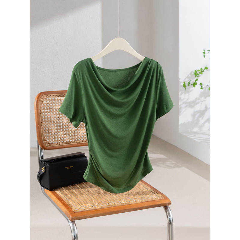 【Cool Summer】Lanzing Tencel Linen Scoop Neck Short Sleeve Women's 26 Summer Elegant Commuter T-Shirt Tencel Scoop Neck