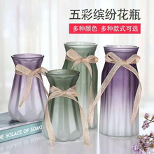 玻璃花瓶透明彩色磨砂水培植物富贵竹百合客厅装饰摆件欧式插花瓶