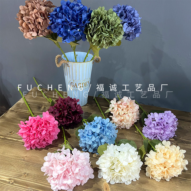 단일 지점 수국 조화 꽃 수국 도로 꽃 웨딩 플라워 소재 수출 실크 플라워 홈 소프트 가짜 꽃