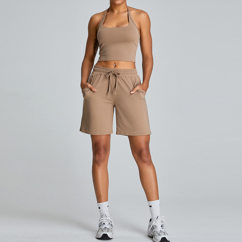 Primavera y verano nuevo estilo de moda al aire libre ocio juego deportivo mujer cuello colgante hermosa ropa de yoga de espalda ajustada juego deportivo fitness