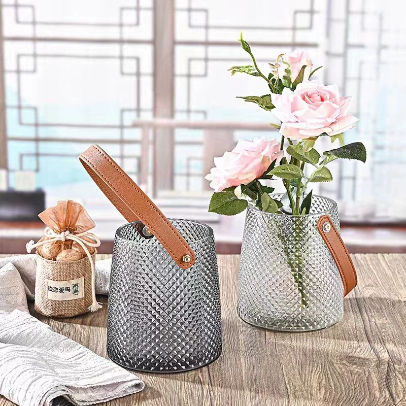 Легкая Роскошная креативная кожаная портативная стеклянная ваза в американском стиле, композиция из водных цветов, роза, лилия, гостиная, обеденный стол, украшения