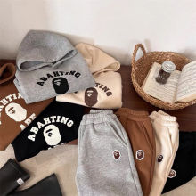 儿童加绒加厚套装2023冬季新品男女童连帽卫衣宝宝卫裤日系两件套