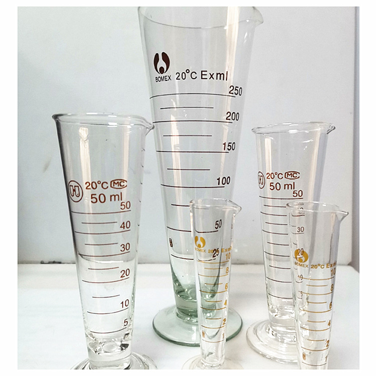 玻璃量杯 锥形半线刻度量杯 实验室量具量器5ml~1000ml