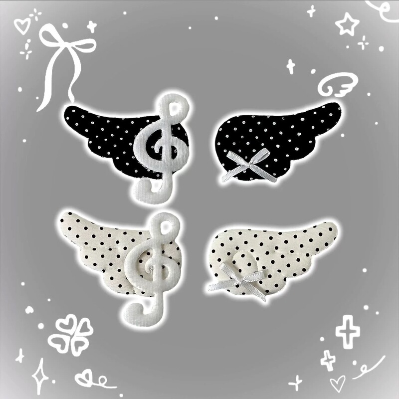 Homemade Cute Single-Wing Polka Dot Musical Note Wing Angel Vintage Girl Hairpin Sweet Subculture Side Bangs Accessory