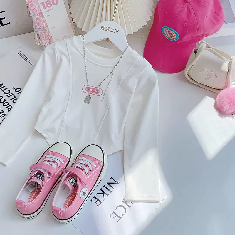 媛媛公主2025新品女童春款中大童鱼骨收腰百搭时尚打底T恤童装批