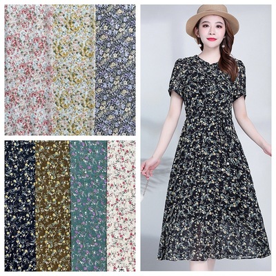 2021新碎花布料 珍珠雪紡印花衣裙服裝面料布料現貨供應