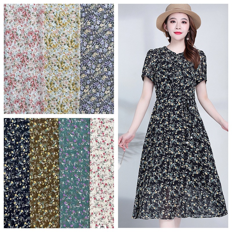 2021新碎花布料 珍珠雪紡印花衣裙服裝面料布料現貨供應