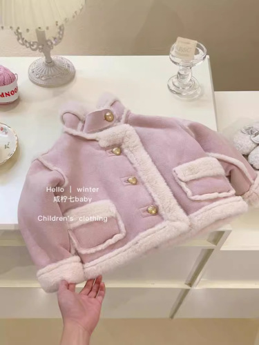 Children's fur-lined one-piece coat 2025 autumn and winter baby padded winter thick top for young children