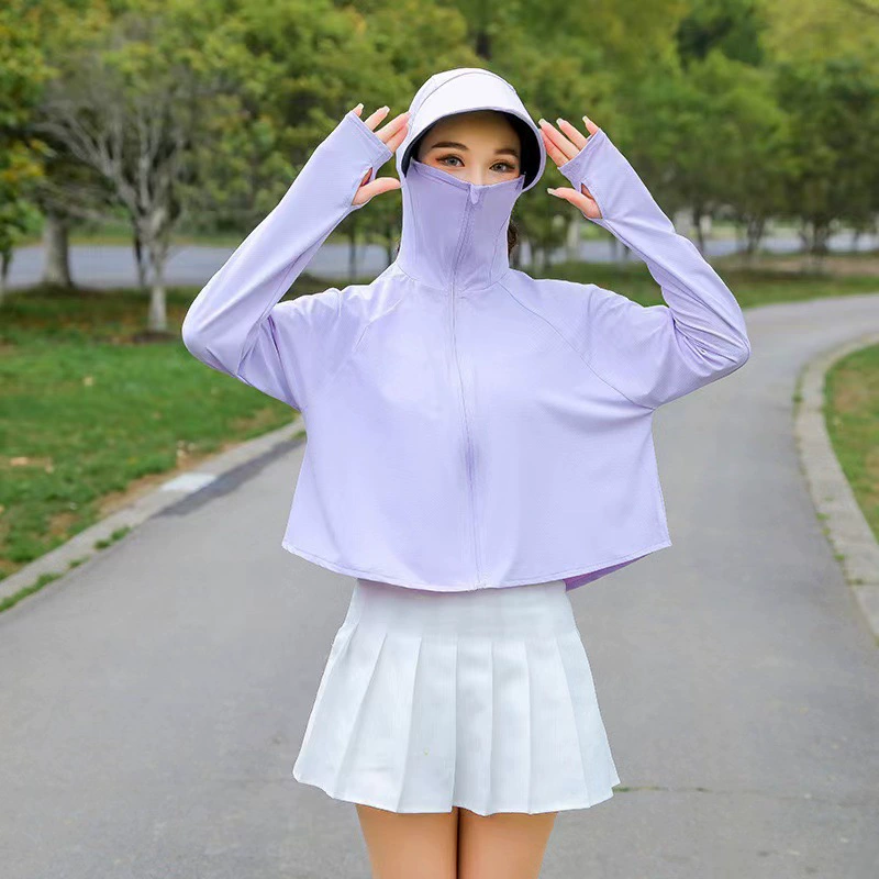 2024 новый стиль солнцезащитный крем женский плащ открытый свободный ледяной шелк с капюшоном бег солнцезащитный крем тонкий дышащий